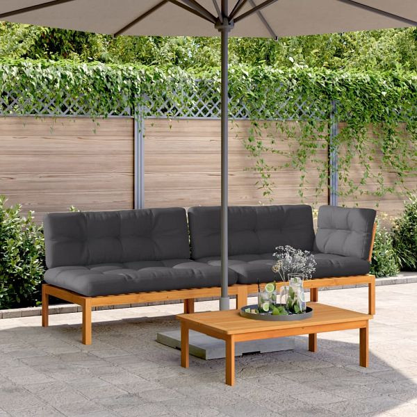 vidaXL 3-teilig Garten-Sofagarnitur aus Paletten mit Kissen Akazienholz, 3209445