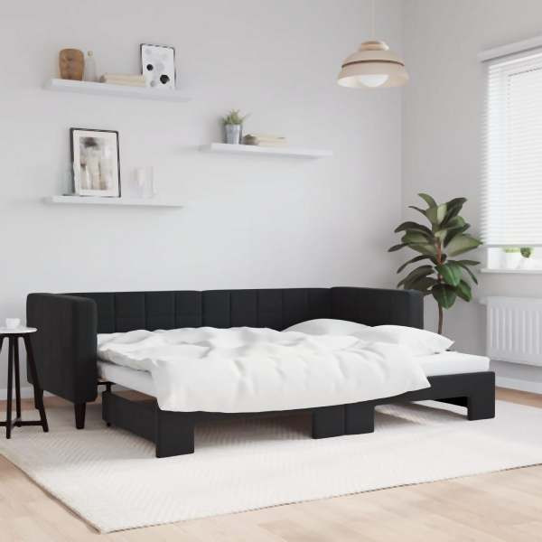 vidaXL Tagesbett Ausziehbar Schwarz 80x200 cm Samt, 3196688
