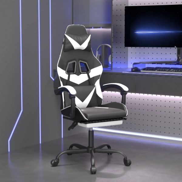 vidaXL Gaming-Stuhl mit Fußstütze Drehbar Schwarz & Weiß Kunstleder, 349560