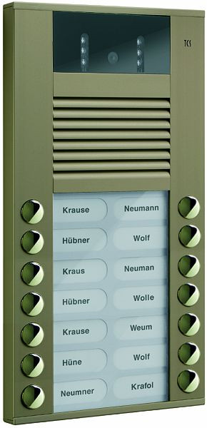 TCS Video-Außenstation mit 130-Grad-Kamera Serie AVE mit 14 Klingeltasten (rechts-/linksbündig), AP bronze, AVE14143-0012