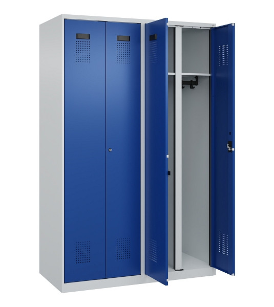 C+P Schwarz-Weiß-Spind Evolo PLUS, 4 Abteile, 1850x1200x500mm, 7035/5010, Zylinderschloss, 049002-40 S10033