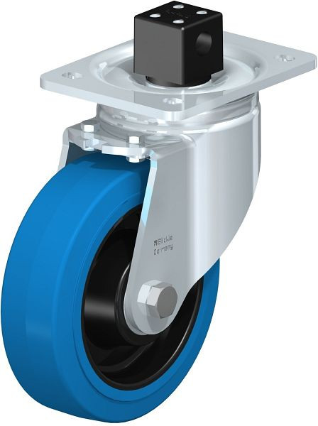 Blickle LH-POEV 160K-CS13-SB Stahlblech-Lenkrolle, Schwerlast-Ausführung, mit Anschraubplatte & Zentralfeststeller, Elastik-Vollgummi, Blau, 851861