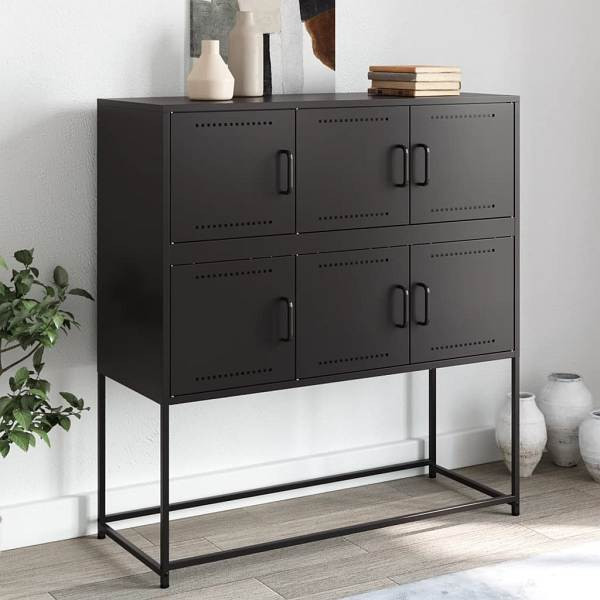 vidaXL Sideboard Schwarz 100,5x39x107 cm Kaltgewalzter Stahl, 846596