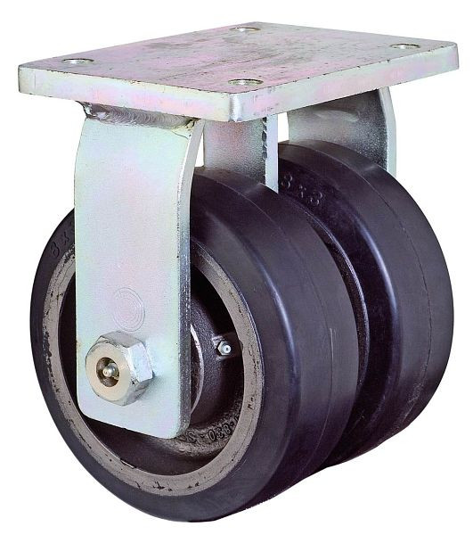 BS Rollen Schwerlastdoppelrolle, Bockrolle, Rad-Breite 2x75 mm, Rad-Ø 150 mm, Tragfähigkeit 850 kg, Elastik-Reifen schwarz, Guss, Kugellager, S110.B81.150