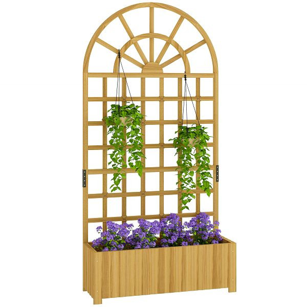 Outsunny Spalier mit Pflanzkasten Holz Blumenkasten mit Drainageloch Rankgitter 90 x 30 x 180 cm Naturholz, 84H-481V02ND