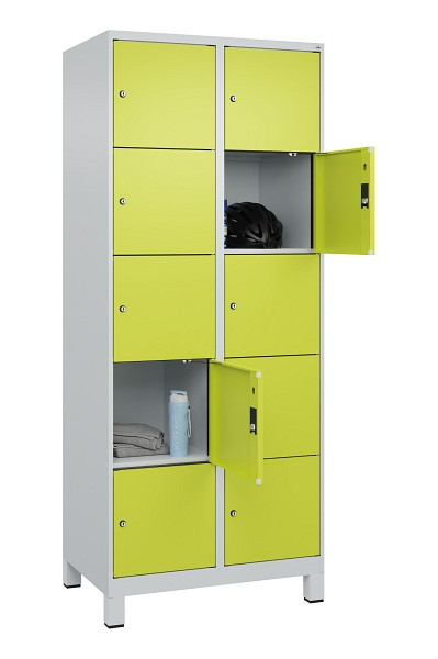 C+P Schließfachschrank Evolo PLUS, mit Füßen, 10 Fächer, 1950x800x500mm, 7035/0, Frontfarbe 1108060 RDS Clowngrün, 049010-225 S10015