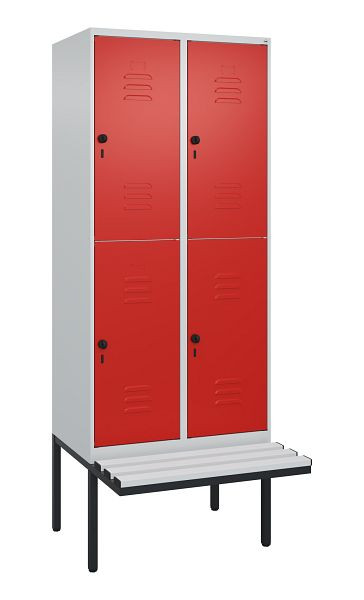 C+P Doppelstöckiger Spind Classic PLUS, 2 Abteile, 2120x800x815mm, 7035/3020, Drehriegel, mit Untergestell und schwebender Sitzfläche, 0803407-22 S10107