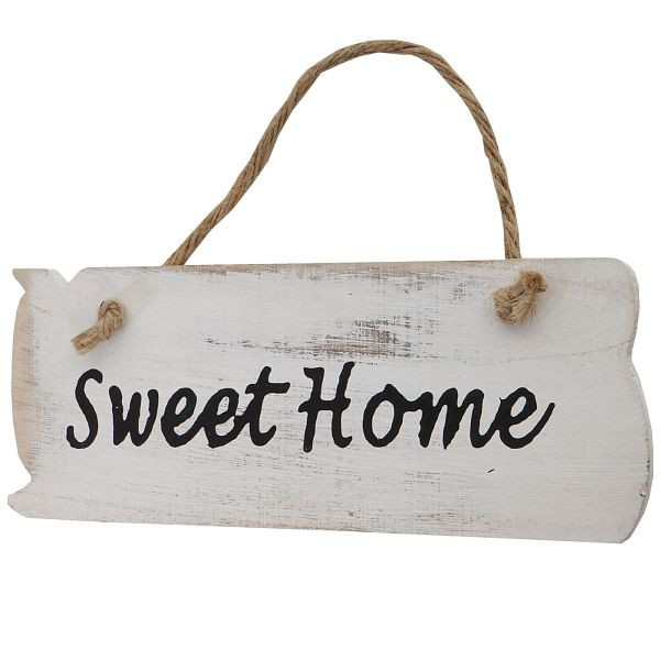 Mendler Wandschild Sweet Home, Dekoschild Holzschild, Shabby-Look 10x25x1cm, weiß, 44800