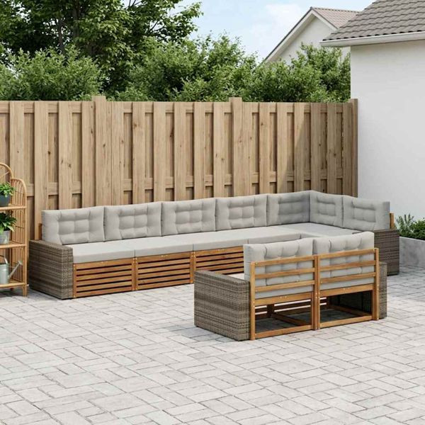 vidaXL Outdoor-Sofagarnitur mit Kissen 8-teilig Natürlich und Hellgrau, 3383519