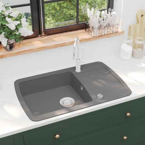 vidaXL Granitspüle Einzelbecken Grau, 142945, 8718475601005