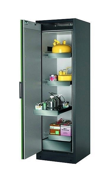 asecos Sicherheitsschrank Q-CLASSIC-90, Q90.195.060 in resedagrün RAL 6011 mit 3x Auszugswanne Standard (Edelstahl), 30072-048-30096