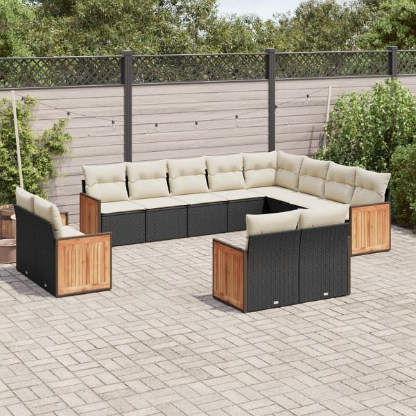vidaXL 12-teilig Garten-Sofagarnitur mit Kissen Schwarz Poly Rattan, 3260593