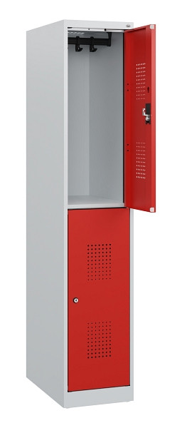 C+P Doppelstöckiger Spind Evolo PLUS, 2 Fächer, 1530x300x500mm, 7035/3020, Zylinderschloss, 0493005-10 S10028