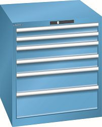LISTA Schubladenschrank 36x36E (BxTxH) 717x725x800mm KEY Lock, Lichtblau, 6 Schubladen, Fronthöhen: 75 - 200 mm, 78.636.010