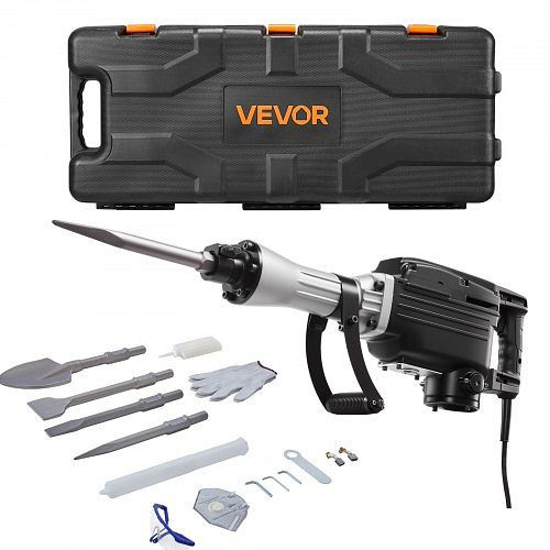 VEVOR elektrischer Abbruchhammer 2800W, 1200 BPM mit 3 Meißeln, Lehmspaten, Handschuhe & Schutzbrille, für Beton/Wände, Schwarz, DXDHCS118YC14NBDC001V2