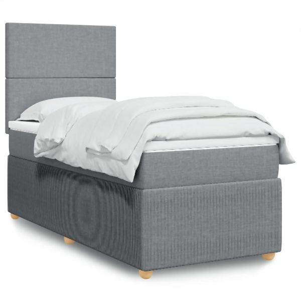 vidaXL Boxspringbett mit Matratze Hellgrau 100x200 cm Stoff, 3294260