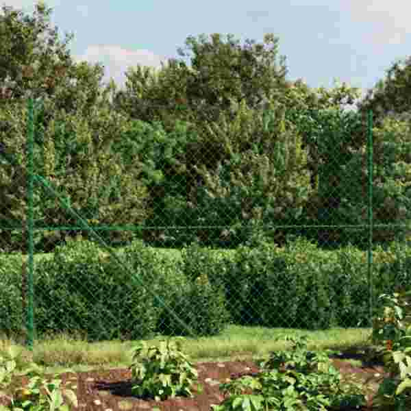 vidaXL Maschendrahtzaun mit Bodenhülsen Grün 2x25 m, 153934