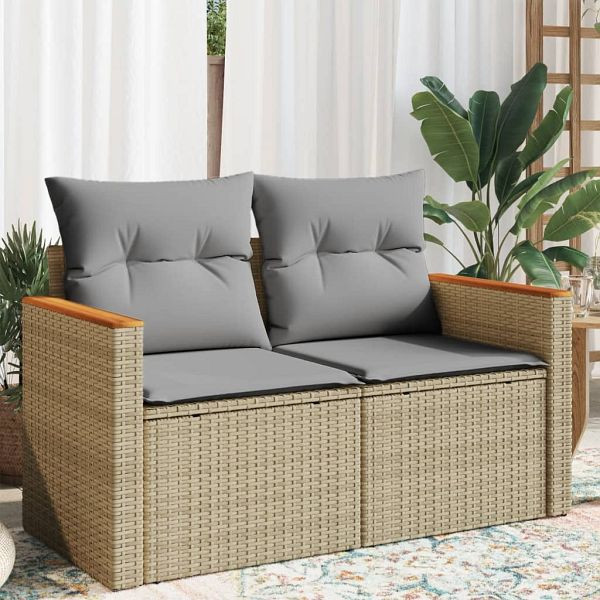 vidaXL Gartensofa mit Kissen 2-Sitzer Beige Poly Rattan, 366109