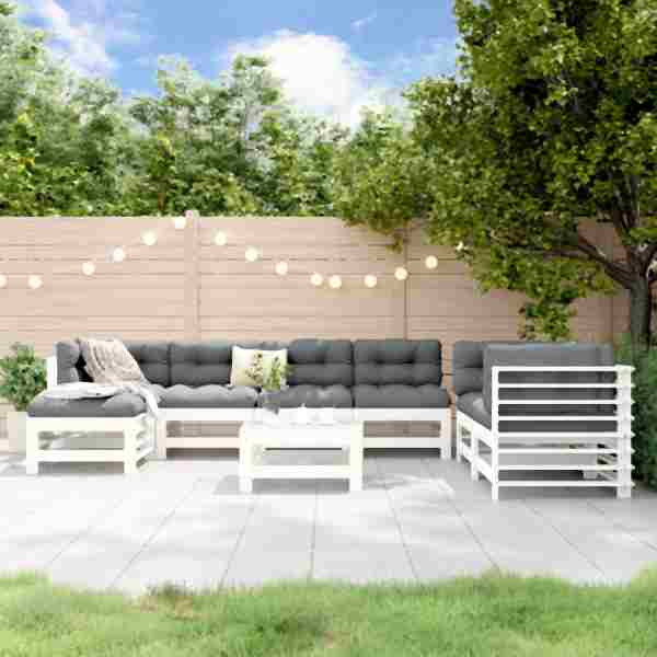 vidaXL 8-tlg. Garten-Lounge-Set Weiß Massivholz Kiefer, 3186579