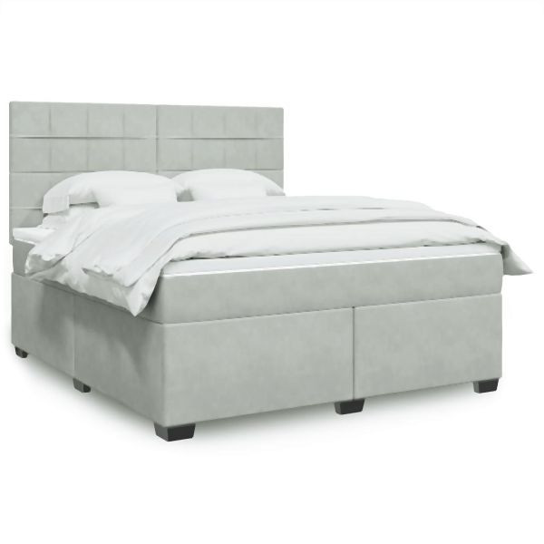 vidaXL Boxspringbett mit Matratze Hellgrau 180x200 cm Samt, 3290978