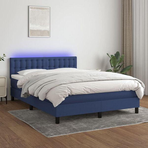 vidaXL Boxspringbett mit Matratze & LED Blau 140x190 cm Stoff, 3133475