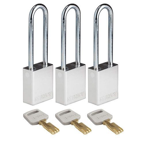 Brady Vorhängeschlösser SafeKey, eloxiertes Alu, VE: 3 Stück, lichte Bügelhöhe 76,20 mm, silber, 311819