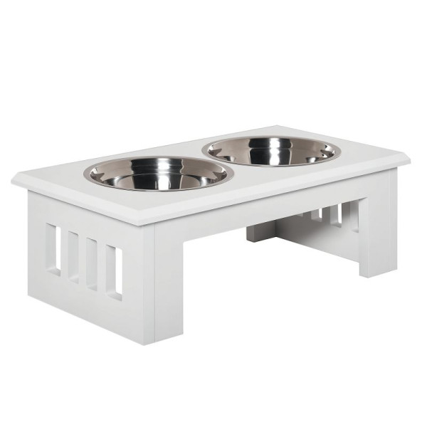 PawHut Hunde-Futterstation, 2 Edelstahlnäpfe, rutschfest, 58,4x30,5x25,4cm, Weiß, D08-015WT