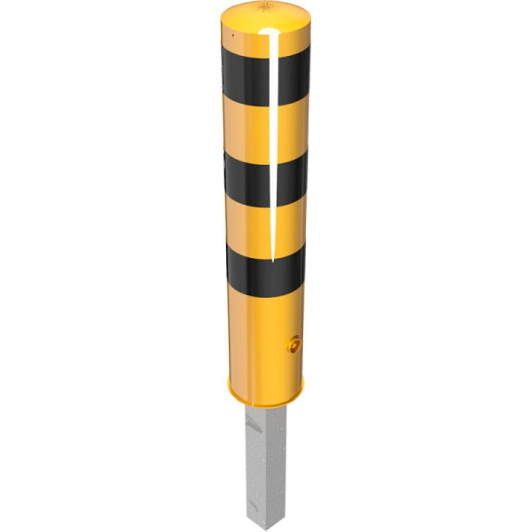 Stein HGS Stahlrohrpoller/Rammschutzpoller -Bollard-, 1500 mm/mit Dreikantverschluss, gelb beschichtet mit 3 schwarzen Streifen, keine Ösen, 36705b-g