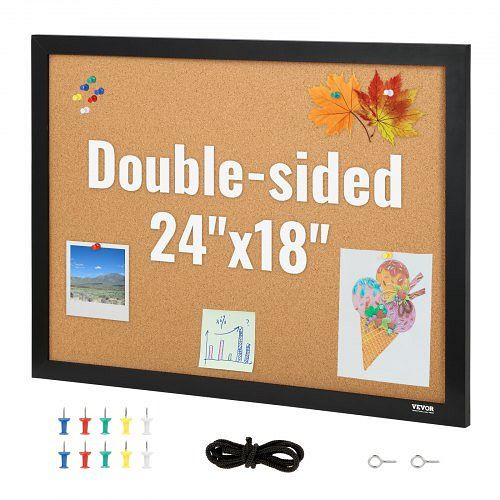VEVOR Pinnwand aus Kork, 61 x 45,7 cm, mit MDF-Aufkleberrahmen zur Wandmontage, GSBYCXGFR2418A30IV0
