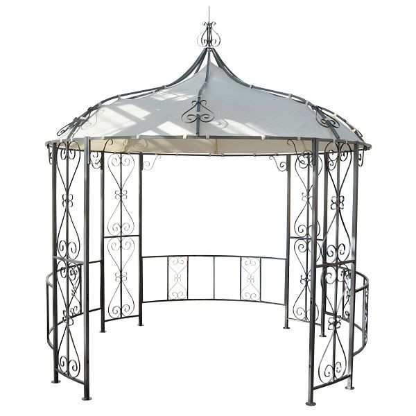 Mendler Pergola Almeria, Rundpavillon Garten Pavillon, stabiles Stahl-Gestell Ø 3m, creme, 45138+45481