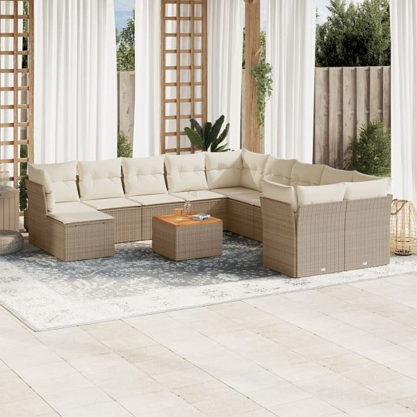 vidaXL 12-teilig Garten-Sofagarnitur mit Kissen Beige Poly Rattan, 3223979