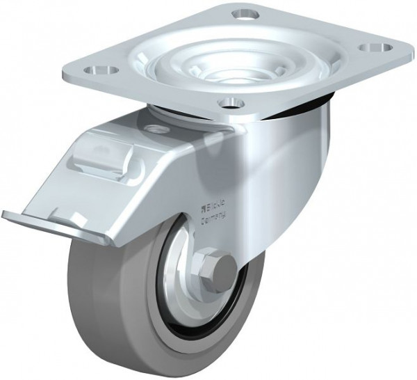 Blickle L-POEV 80XR-FI-SG-FA Stahlblech-Lenkrolle, mittelschwere Ausführung, mit Anschraubplatte & Feststeller, Elastik-Vollgummi, Grau, 850453