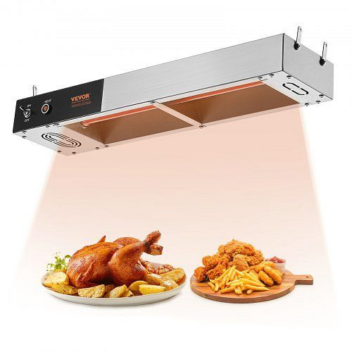 VEVOR Pommes-Frites-Speisenwärmer, 750 W, Streifen-Lebensmittelheizlampe, elektrische Edelstahl-Wärmelicht-Abgabestation, DLWSTBWT500W42ELHV2