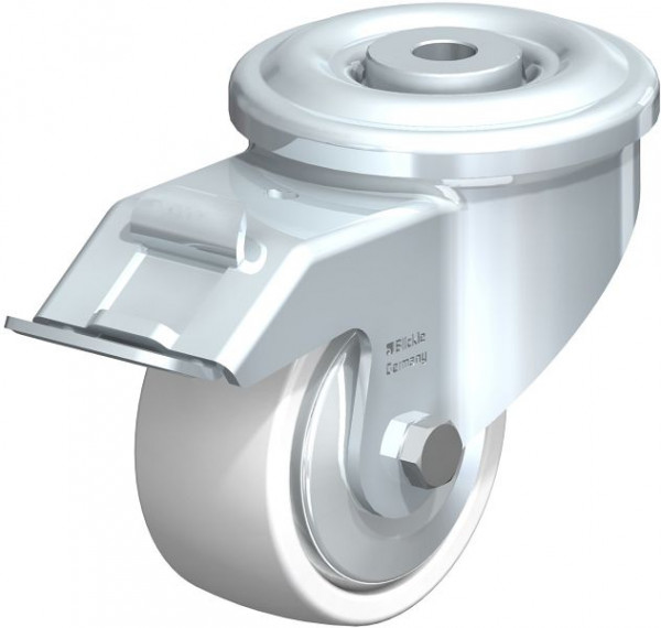 Blickle LKR-SPO 80K-FI-FA Stahlblech-Lenkrolle, schwere Ausführung, mit Rückenloch & Feststeller, Polyamid, Weiß, 852868