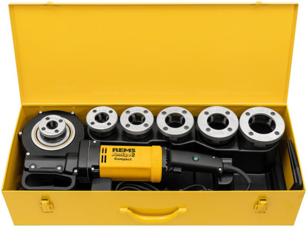 REMS Amigo Elektrische Gewindeschneidkluppe mit Schnellwechsel-Schneidköpfen, 2 Compact Set NPT 1/2+3/4+1+1 1/4+1 1/2+2, 540027 R220
