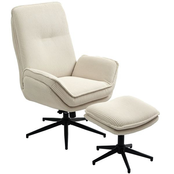 HOMCOM Drehbarer Polstersessel mit Fußhocker, Moderner Recliner-Sessel für Wohnzimmer, Schlafzimmer, Homeoffice, Beige, 83B-097V00BG