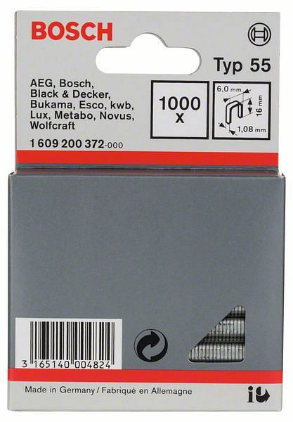 Bosch Schmalrückenklammer Typ 55, 6 x 1,08 x 16 mm, 1000er-Pack, 1609200372