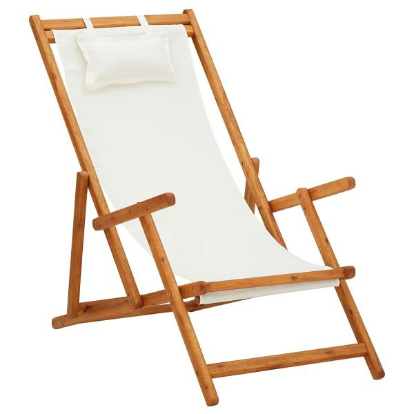 vidaXL Klappbarer Strandstuhl Eukalyptus Massivholz und Stoff Creme, 310311