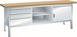 LISTA Kompaktwerkbank (BxTxH) 2000x700x850mm Buche KEY Lock, Lichtgrau, 4 Schubladen, 3 Fachböden, 64.126.020