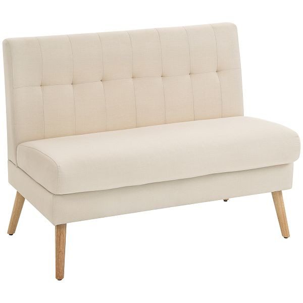 HOMCOM 2-Sitzer-Sofa, getuftete Rückenlehne, Holzbeine, dicke Polsterung, Leinenoptik, für kleine Räume, Beige, 83B-606V00BG