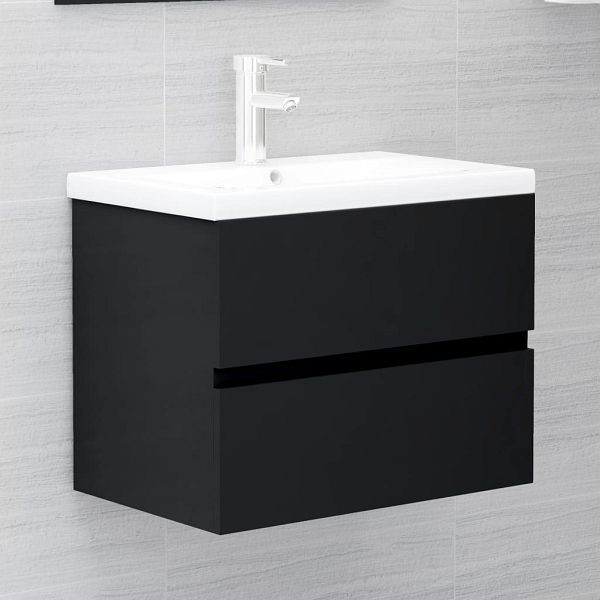 vidaXL Waschbeckenunterschrank mit Einbaubecken Schwarz Holzwerkstoff, 3071541