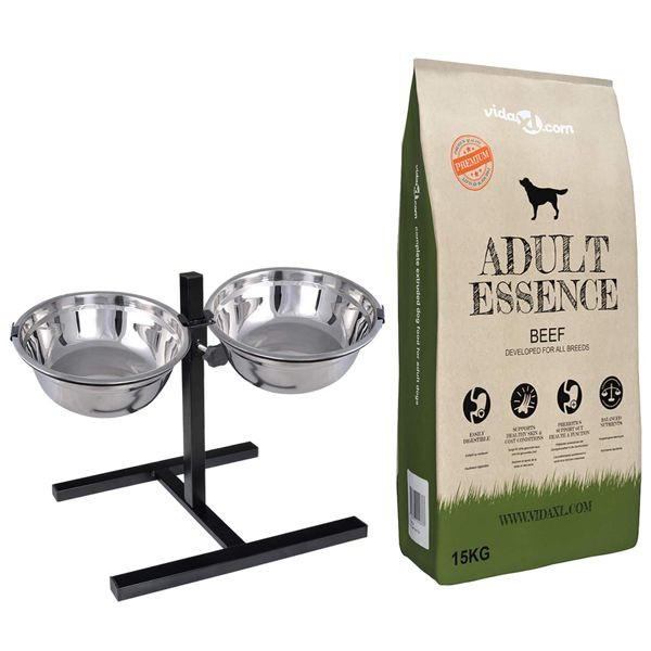 vidaXL Futterständer und Schüssel mit Hundefutter Silber und Schwarz, 3053507
