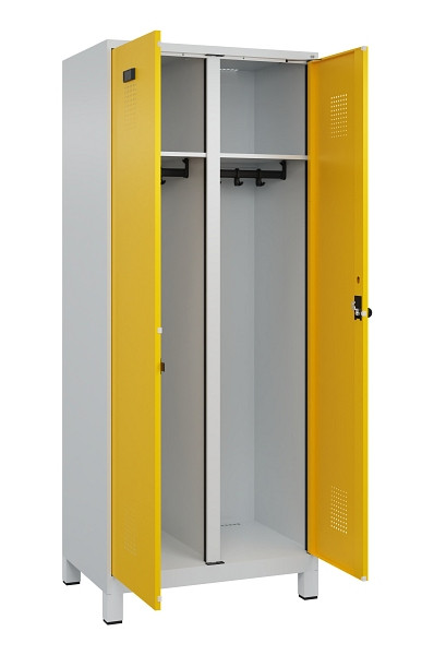 C+P Schwarz-Weiß-Spind Evolo PLUS, mit Füßen, 2 Abteile, 1950x800x500mm, 7035/1, Frontfarbe RAL 1023 Verkehrsgelb, Drehriegel, 049012-22 S10001