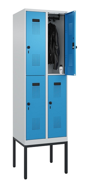 C+P Doppelstock-Spind Evolo PLUS, Gestell, 4 Fächer, 2120x600x500mm, 7035/5012, Drehriegel, 0493307-20 S10007