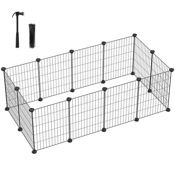 SONGMICS Meerschweinchen-Laufstall, Innen-Häus-Häufeg, großes Trainingsgehege, DIY-Metall-Modulzaun für Hamster, Haustier, Kleintiere, schwarzer, LPI01H