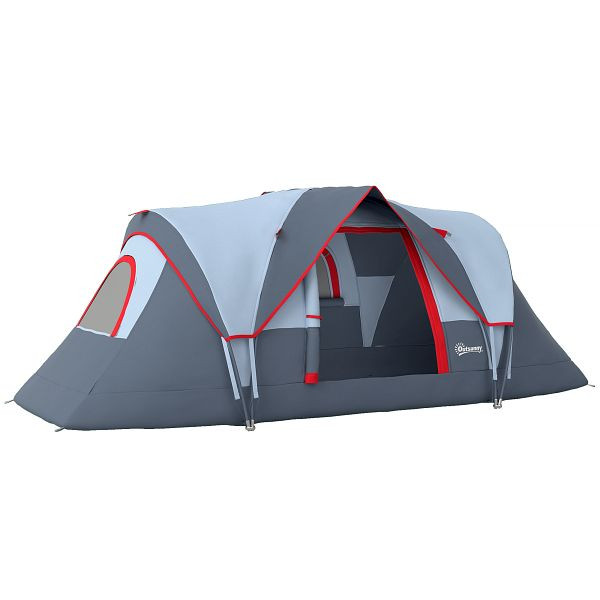 Outsunny Campingzelt für 5-6 Personen, Lampenhaken, Seitentaschen, 4,55 x 2,3 x 1,8 m, Grau, A20-132