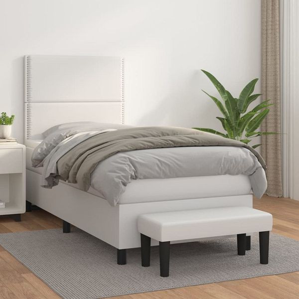 vidaXL Boxspringbett mit Matratze Weiß 90x200 cm Kunstleder, 3137582