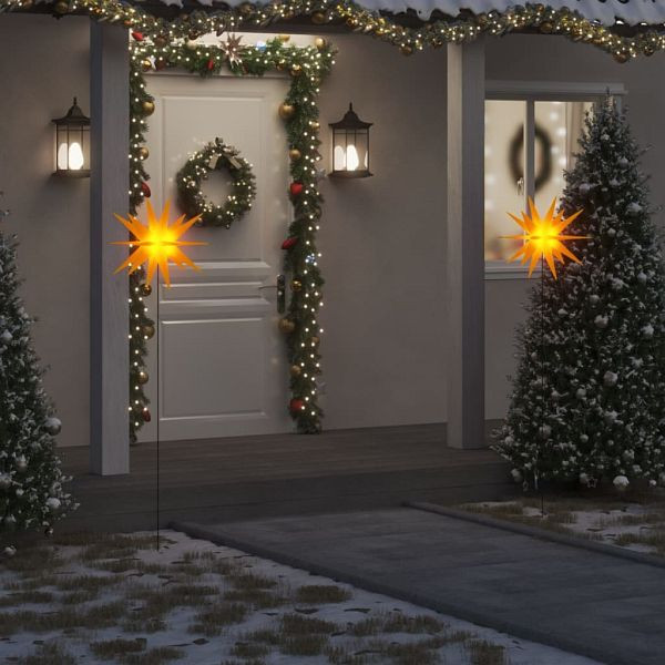 vidaXL LED-Weihnachtssterne 3 Stück mit Erdspießen Faltbar Gelb 57 cm, 3190446