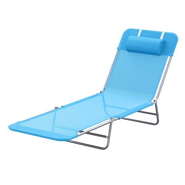 Outsunny Sonnenliege klappbar Gartenliege mit Kopfkissen, 5-Fach verstellbare Rückenlehne bis 120 kg Blau, 01-0338