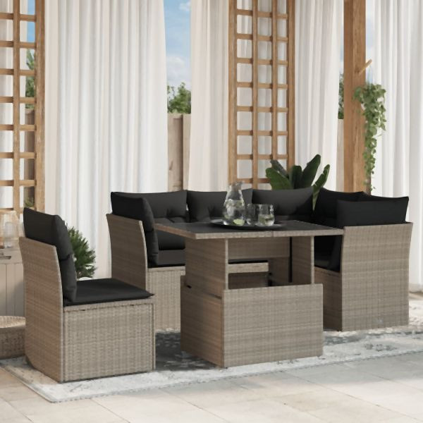 vidaXL 6-tlg. Garten-Sofagarnitur mit Kissen Hellgrau Poly Rattan, 3266592